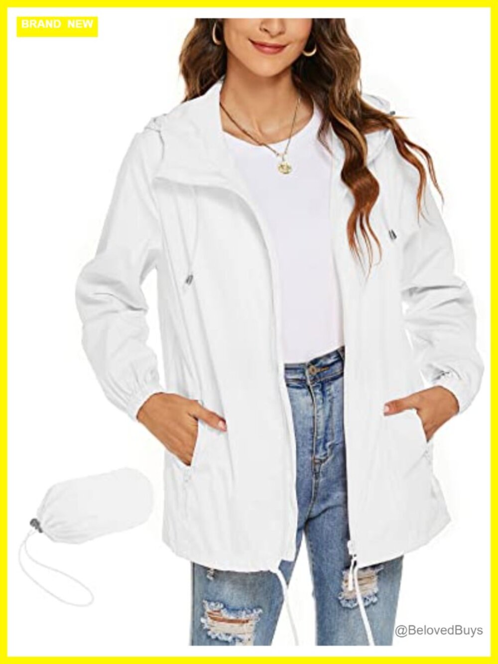 Womens Waterproof Lightweight Breathable Hooded Rain Jacket Windbreaker